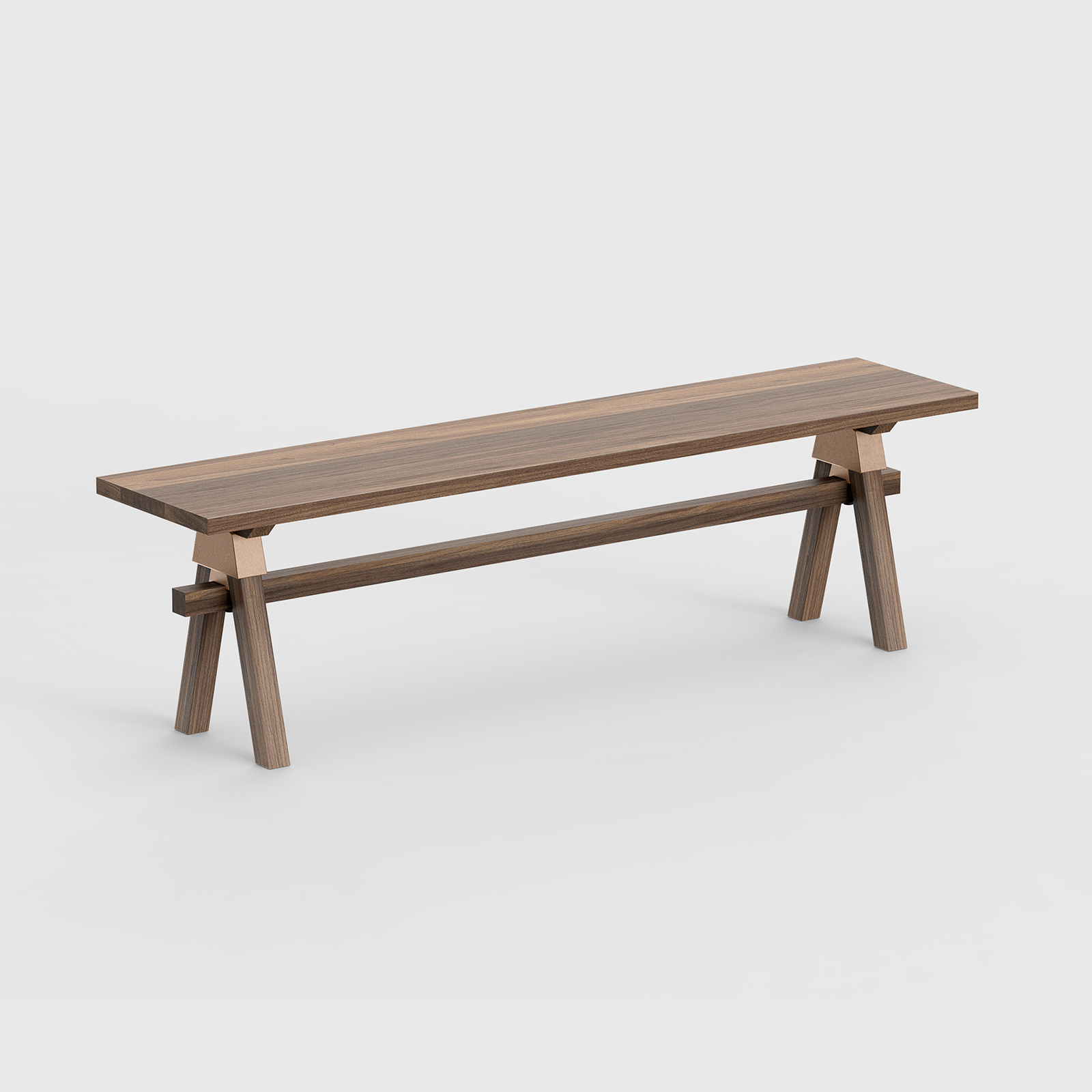 A-joint bench in solid American Walnut with cast Bronze A-joint