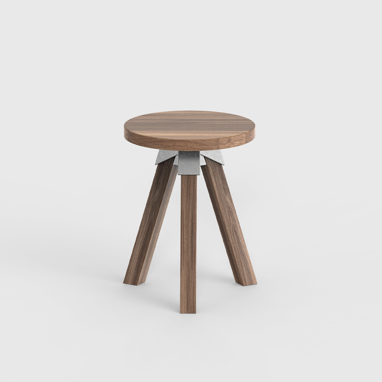 A-joint stool in solid American Walnut with cast aluminium A-joint