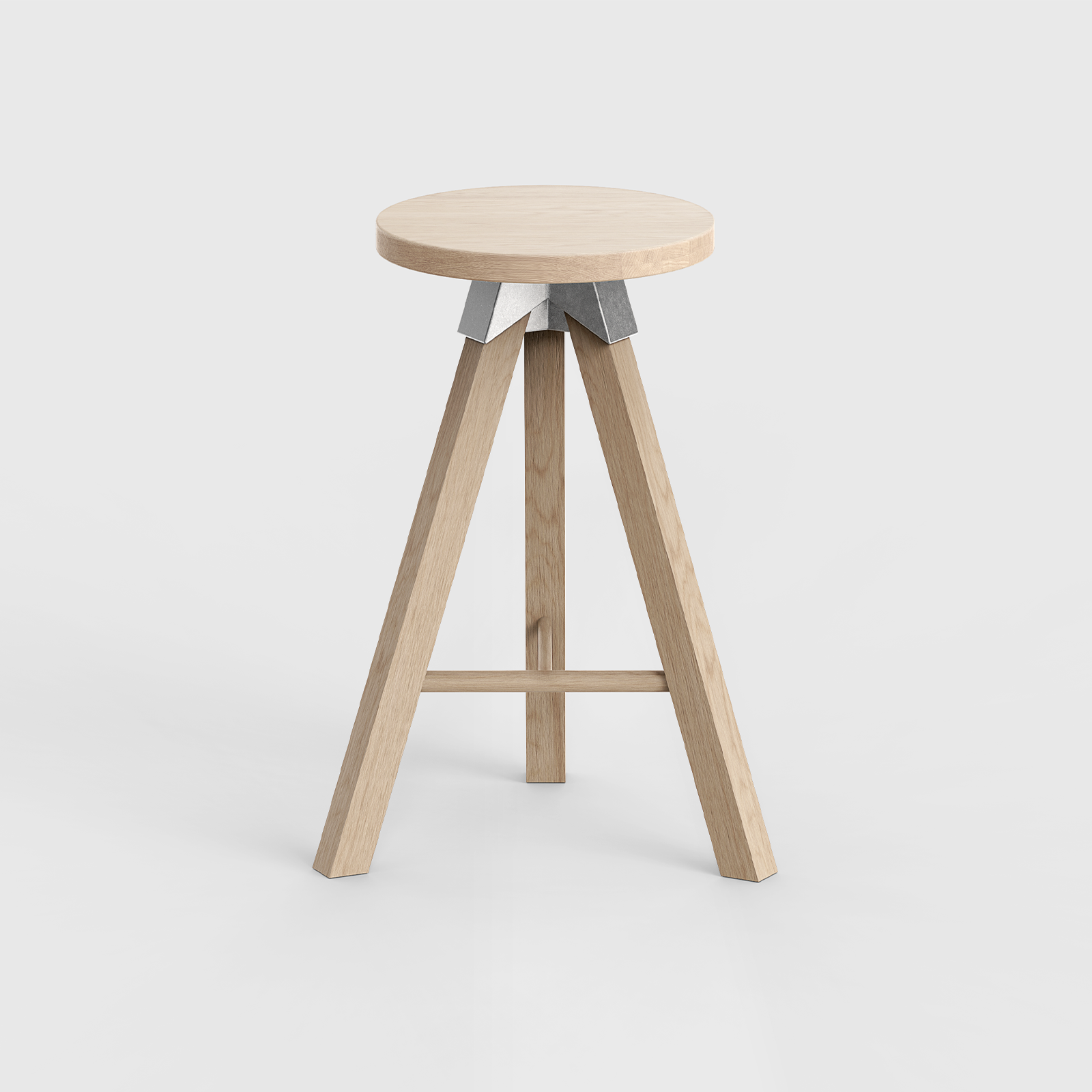A-joint tall stool in solid American Oak with cast aluminium A-joint
