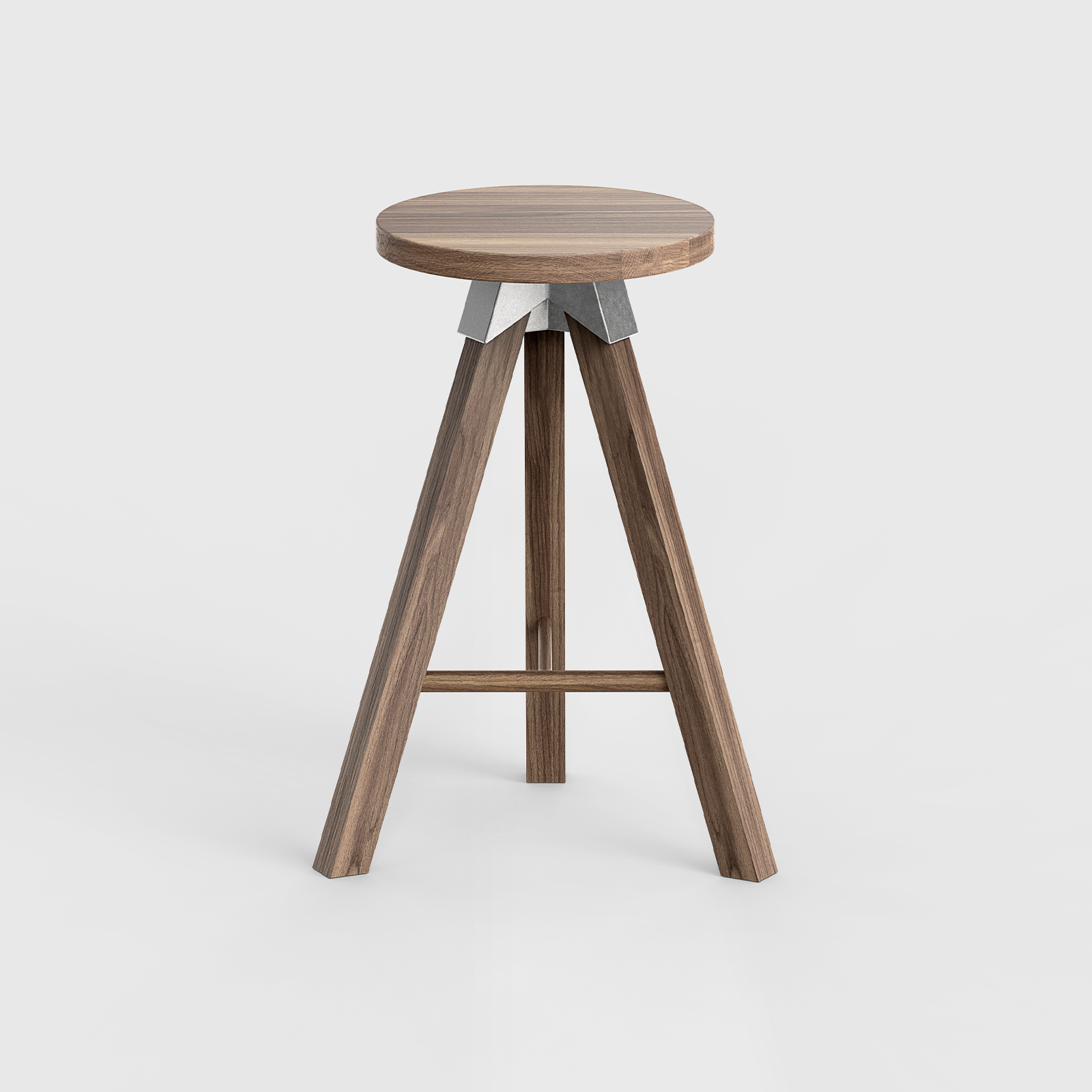 A-joint tall stool in solid American Walnut with cast aluminium A-joint