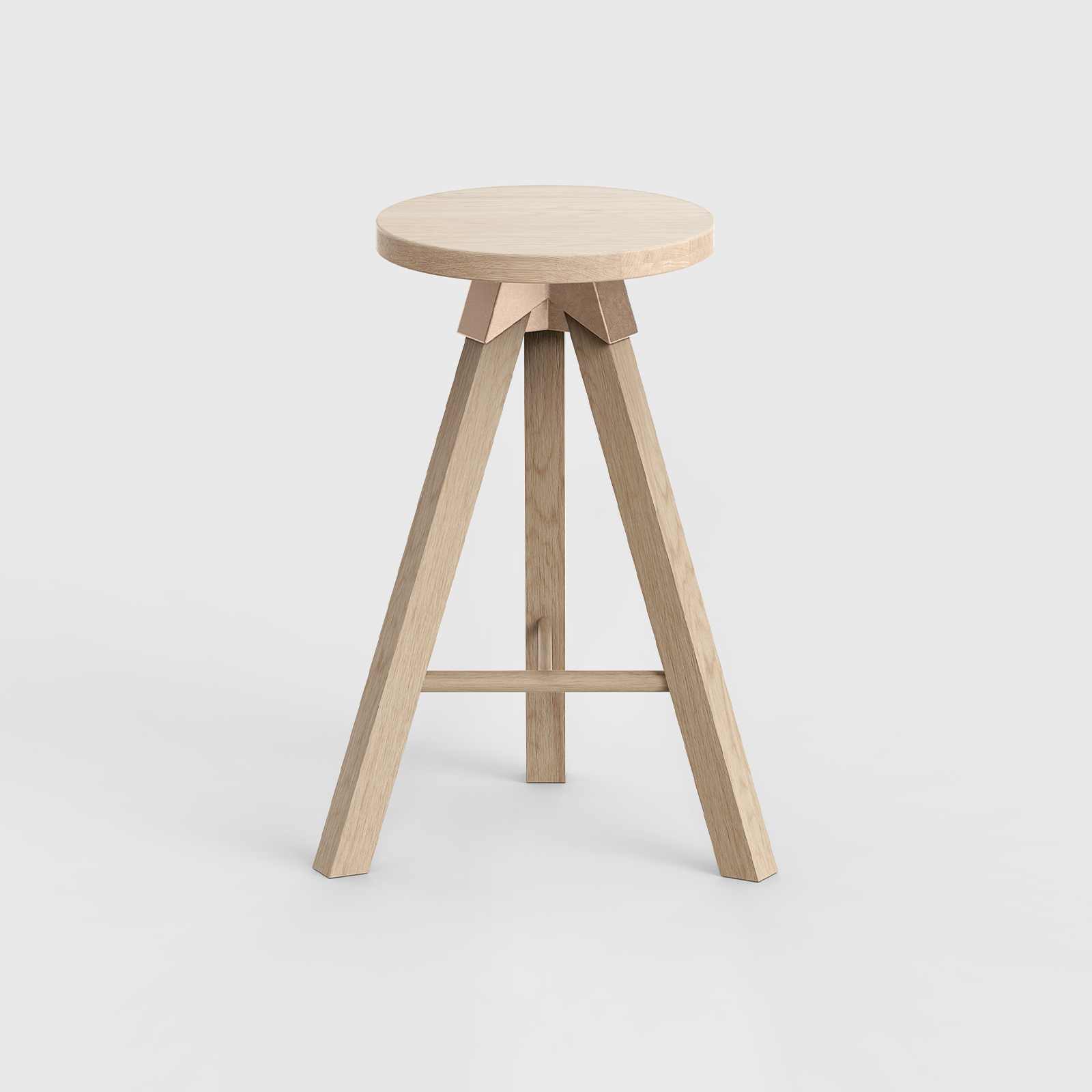 A-joint tall stool in solid American Oak with cast bronze A-joint